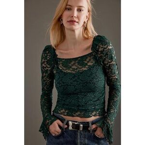 Anthropologie Dark Green Lace Blouse